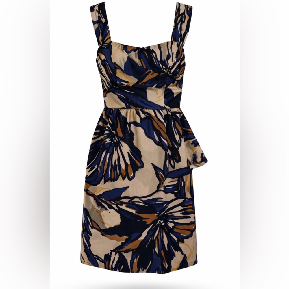 Trina Turk Abstract Silk Cocktail Mini Dress Peplum Waist XS 2 resort wear - Picture 3 of 12